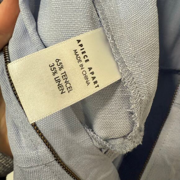 Apiece Apart Light Blue Linen Blend Wrap Jumpsuit Long Sleeve V Neck Tie Waist - Picture 6 of 9